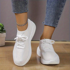 Women's Knit Sports Shoes Solid Lace Up Low Top Running Shoes