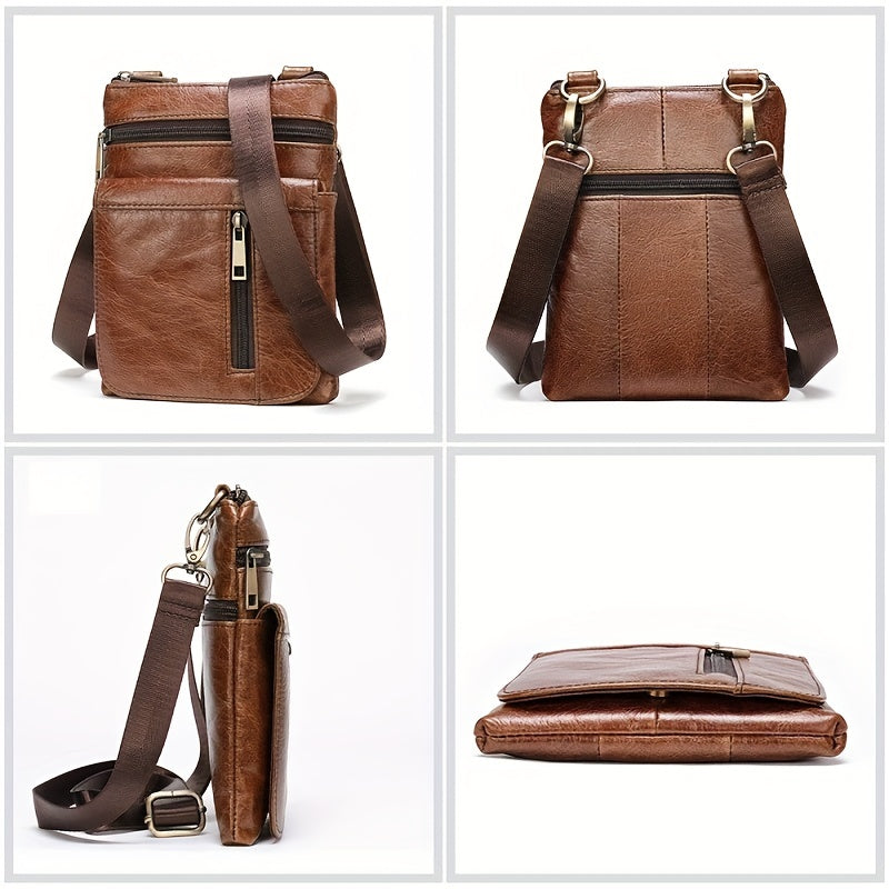 Men's Leather Messenger Bag Mobile Phone Shoulder Crossbody Bag