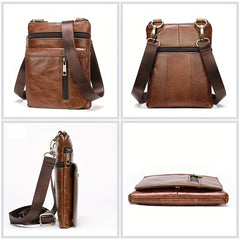 Men's Leather Messenger Bag Mobile Phone Shoulder Crossbody Bag
