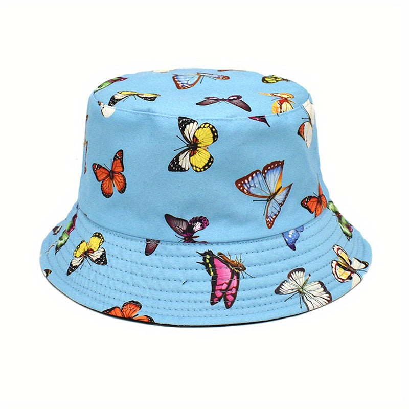 Butterfly Print Reversible Bucket Hat Casual Sunscreen Basin Hat