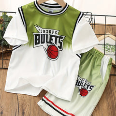 Boys Basketball & Letter Graphic T-Shirt & Shorts Jersey Set