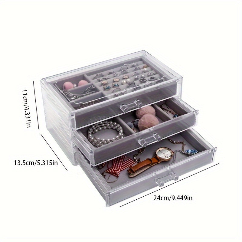 Plush Jewelry Tray Cabinet Drawer Style Jewelry Storage Box