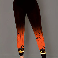 Women's Plus Colorblock Pumpkin & Ombre Print High Rise Leggings