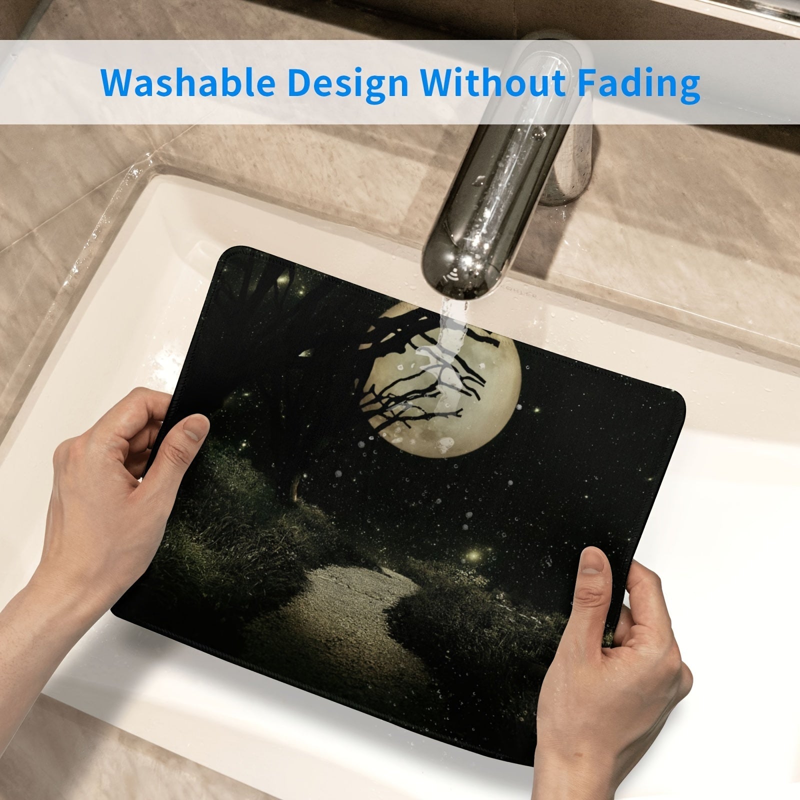 Night Moon Square Mouse Pad for Office Home Games Laptop Desktop