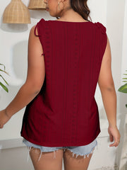 Casual Tank Top Women's Plus Solid Eyelet Embroidered Button Decor