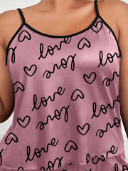 Letter & Heart Print Cami Top & Shorts Set
