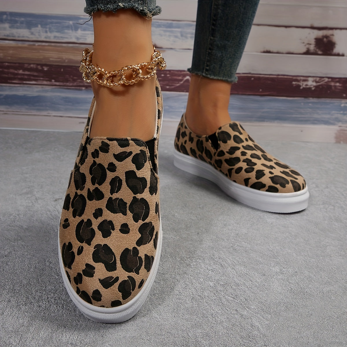 Leopard Print Flat Shoes Slip On Loafers Lightweight Walking Shoes