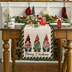 Christmas Table Runner Plaid Gnomes Gift Tree Canes Xmas Dining Decor
