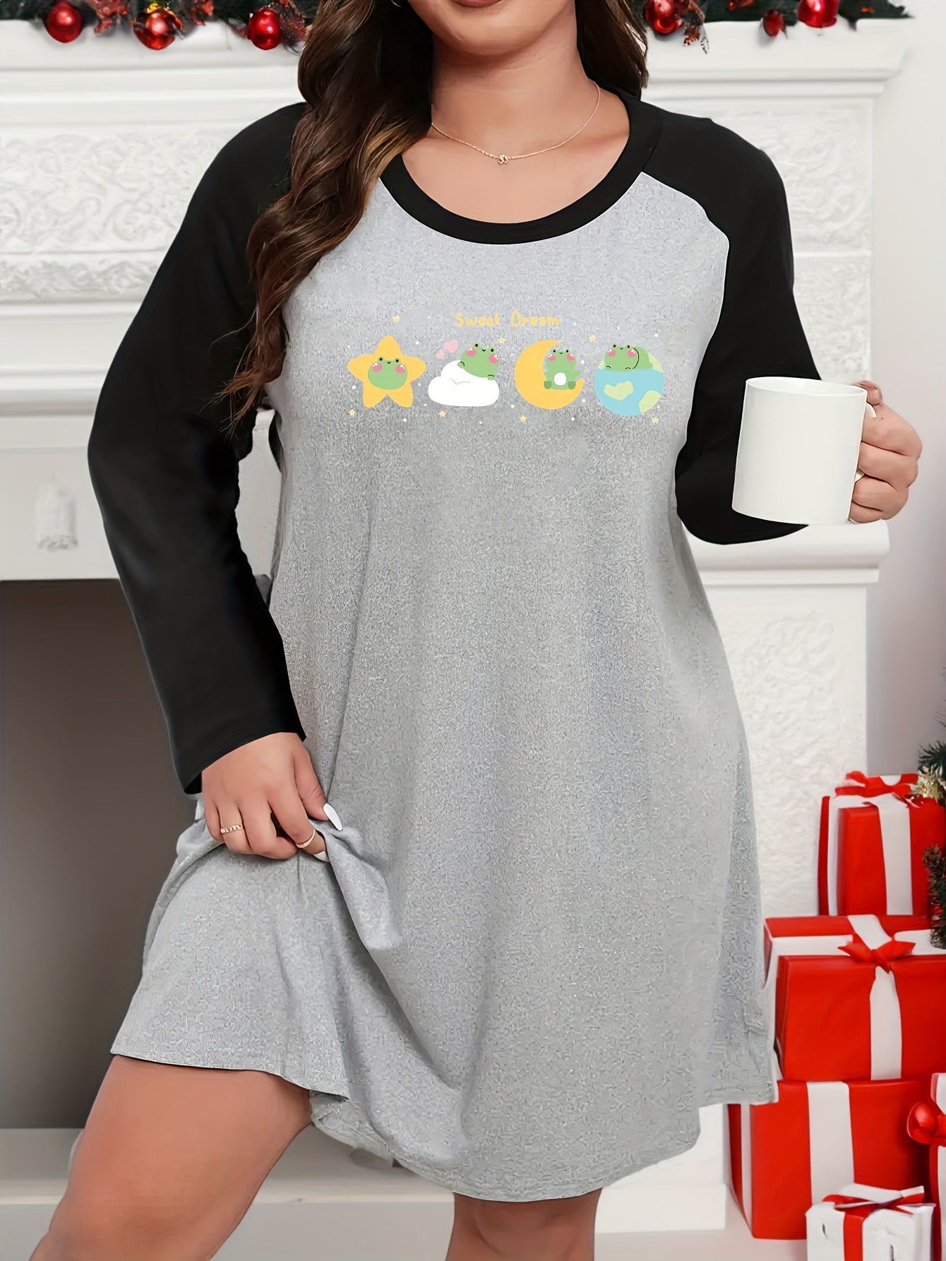 Frog Graphic Raglan Sleeve Stretch Nightdress