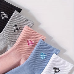 5 Pairs Heart Print Socks Women's Stockings