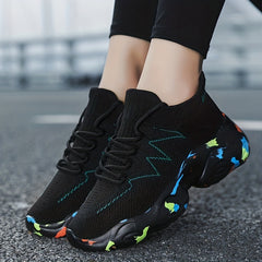 Women's Knit Chunky Sneakers Lace Up Sock Shoes