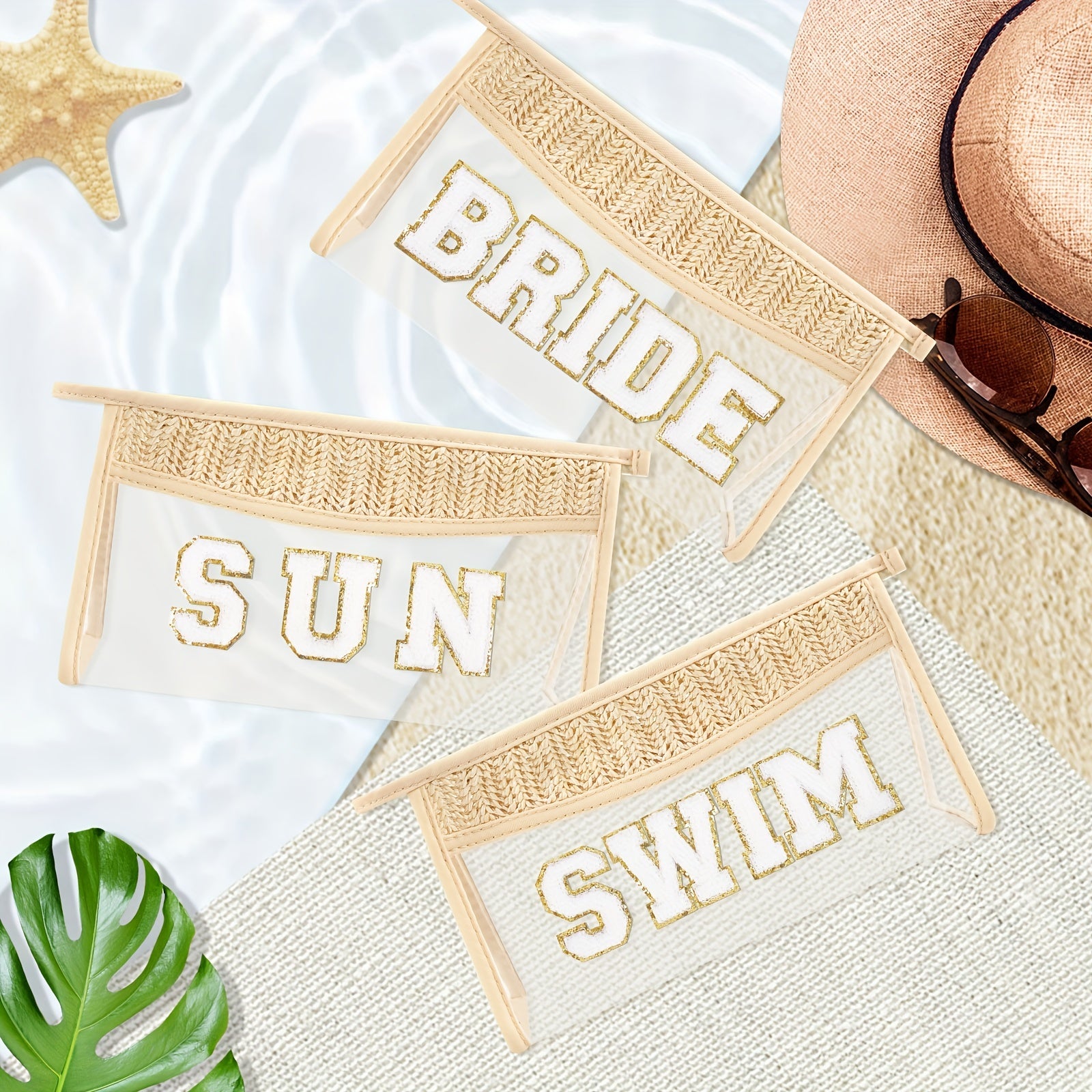 Boho Sun Bag with Clear Patch and Zipper for Makeup, Travel and Cosmetics