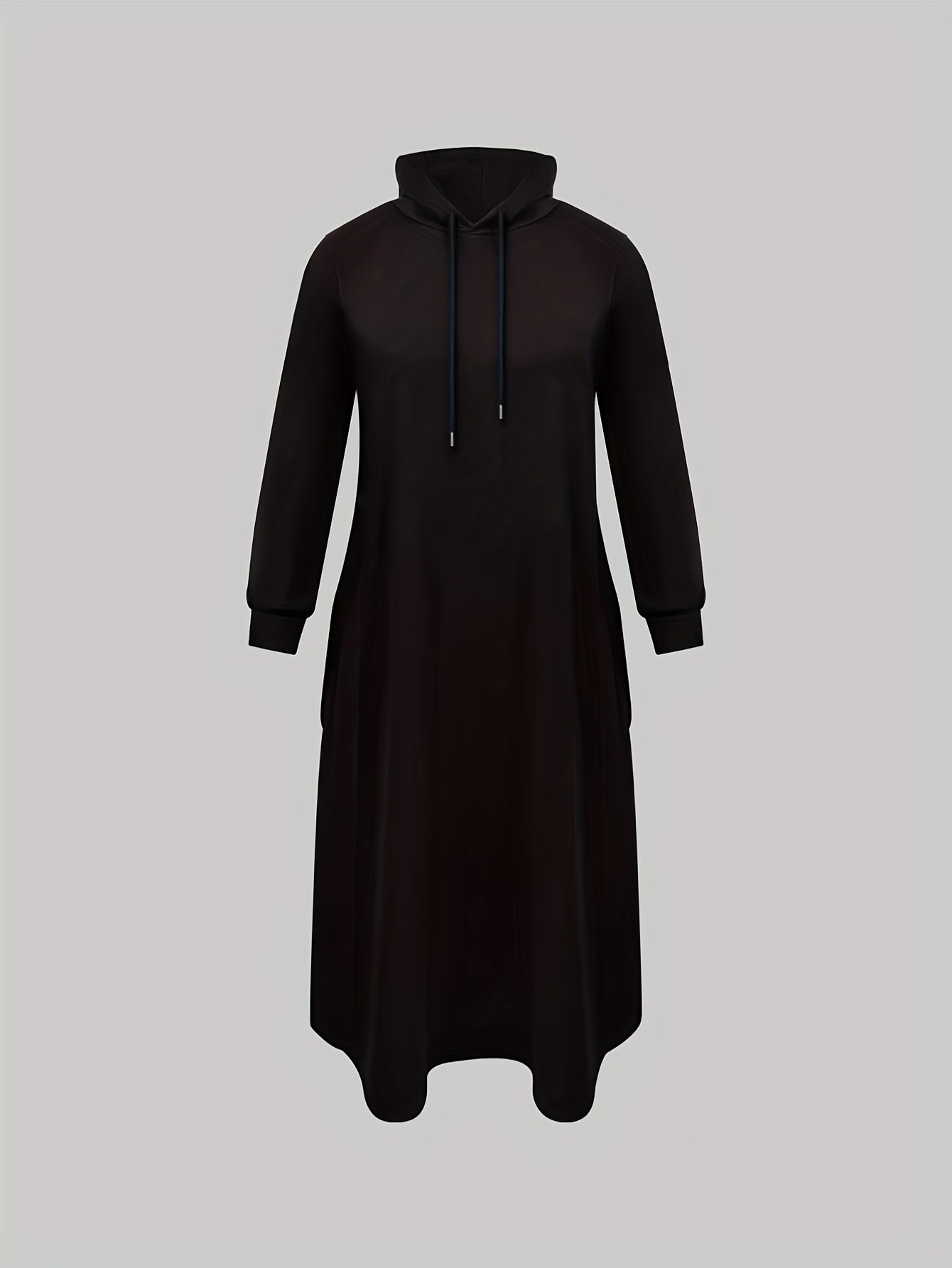 Solid Long Sleeve Drawstring Hooded Maxi Dress with Pockets