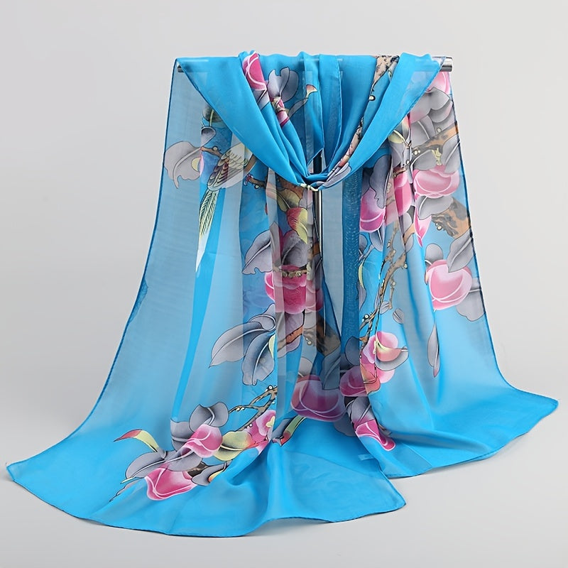 Colorful Flower Print Scarf Soft Stripe Women Scarf Shawl Beach Scarf