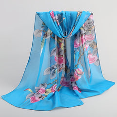 Colorful Flower Print Scarf Soft Stripe Women Scarf Shawl Beach Scarf