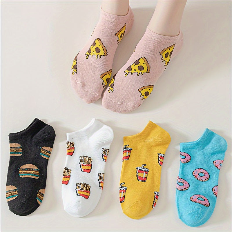 5 Pairs Avocado Print Ankle Socks Women's Stockings & Hosiery