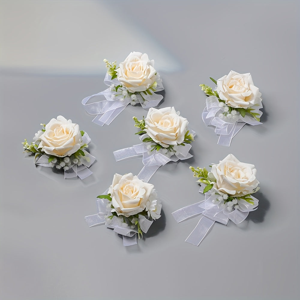 Bridal Wristlet Bouquet Artificial Roses and 'S Breath Ribbon Decoration