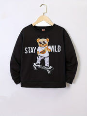 Boy's 2pcs Skateboard Bear STAY WILD Sweatshirt & Sweatpants Set