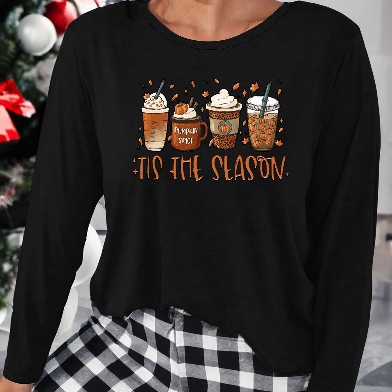 Pumpkin Drinks Print Long Sleeve Lounge Top