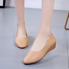 Women's Pointed Toe Wedge Slip On Shoes Soft Sole Faux Leather Walking Shoes