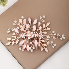 Rose Gold Hair Comb Floral Crystal Leaf Bridal Wedding Headpiece