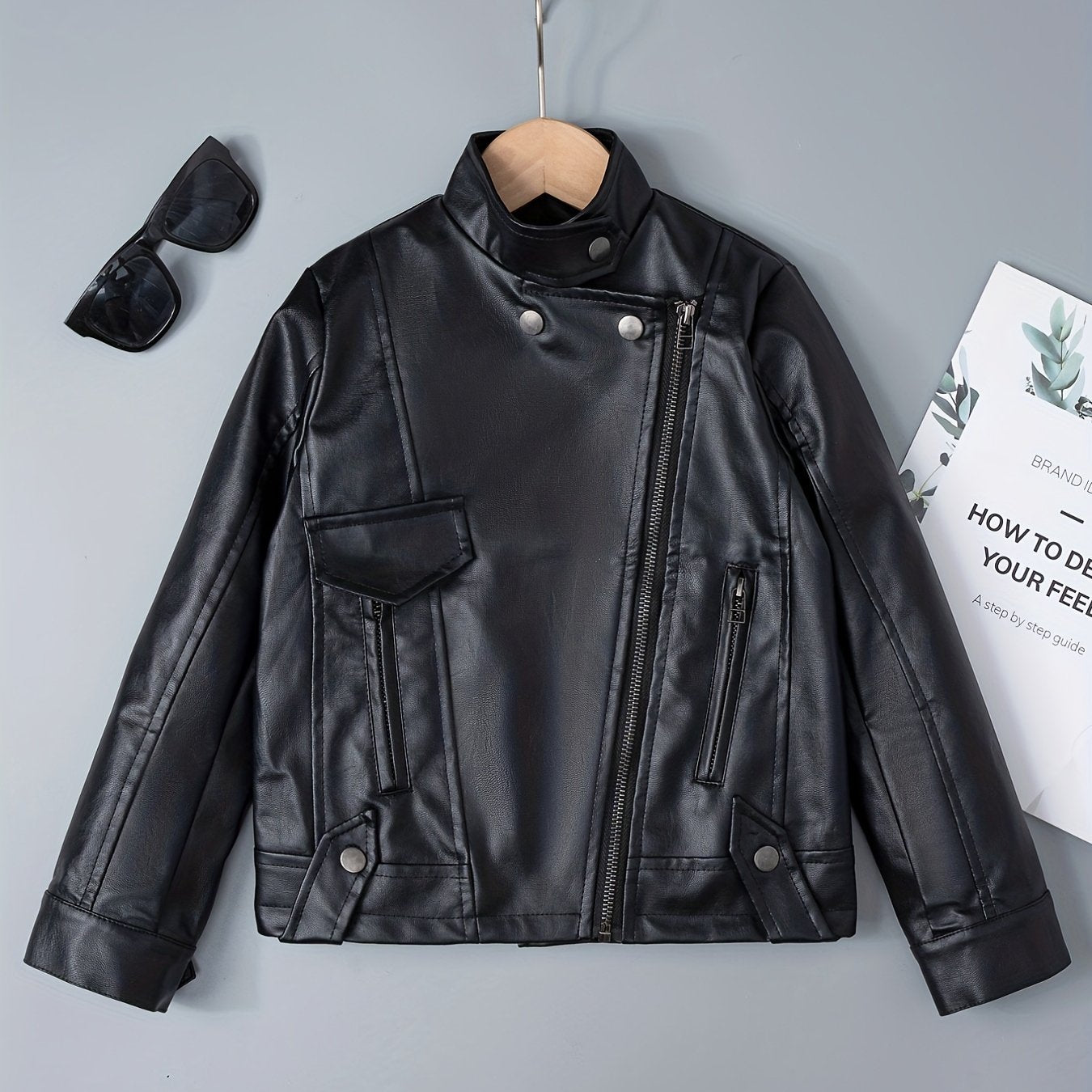 Boy's Faux Leather Jacket Zipper for Spring Autumn