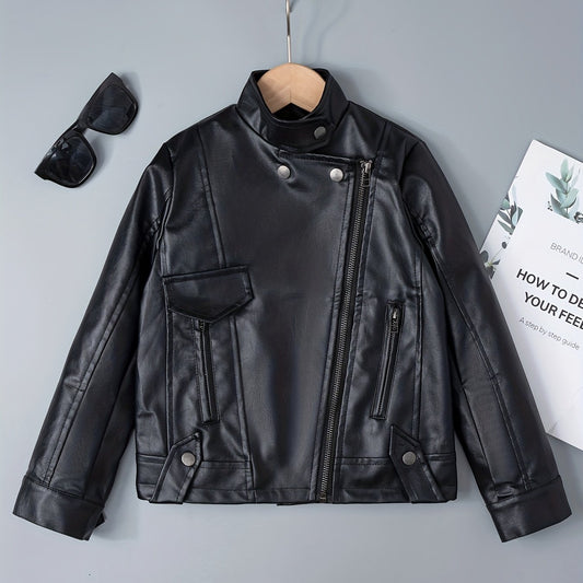 Boy's Faux Leather Jacket Zipper for Spring Autumn