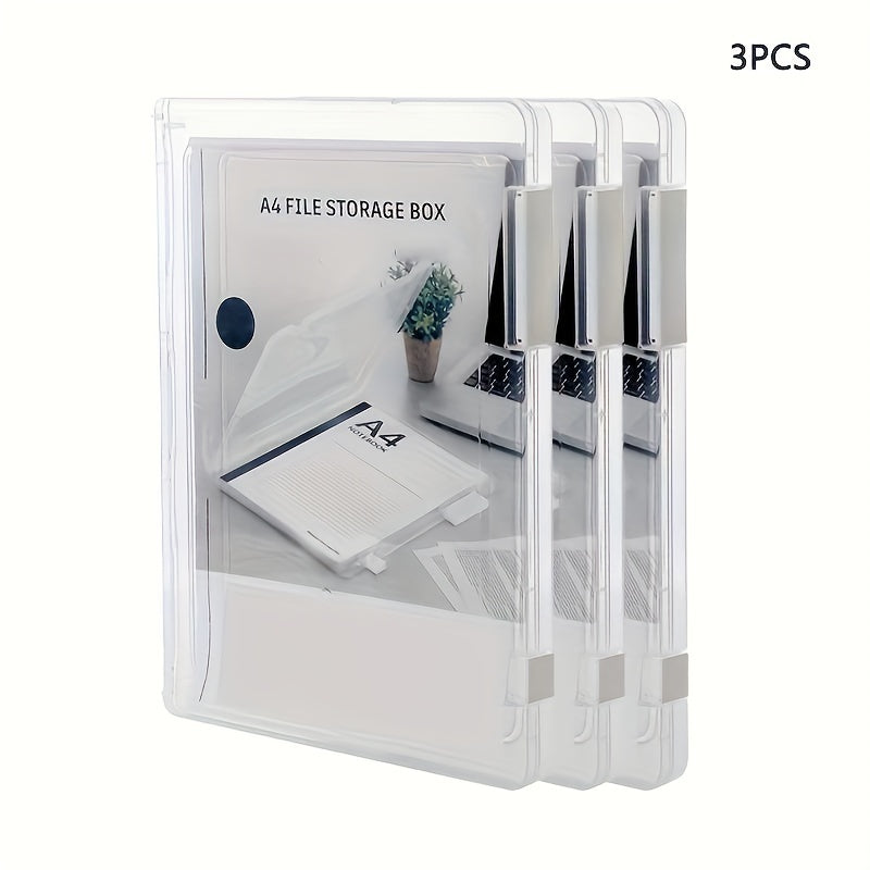 3pcs A4 Transparent File Box Data Classification Box Plastic Storage Box
