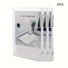 3pcs A4 Transparent File Box Data Classification Box Plastic Storage Box