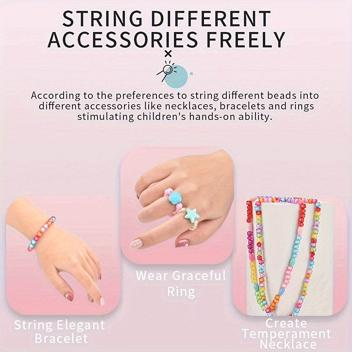 Colorful Bead Crafts Kit for Kids, DIY Jewelry Making Set