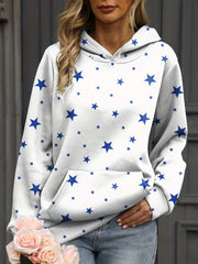 Stars Print Kangaroo Pocket Hoodie Casual Sweatshirt
