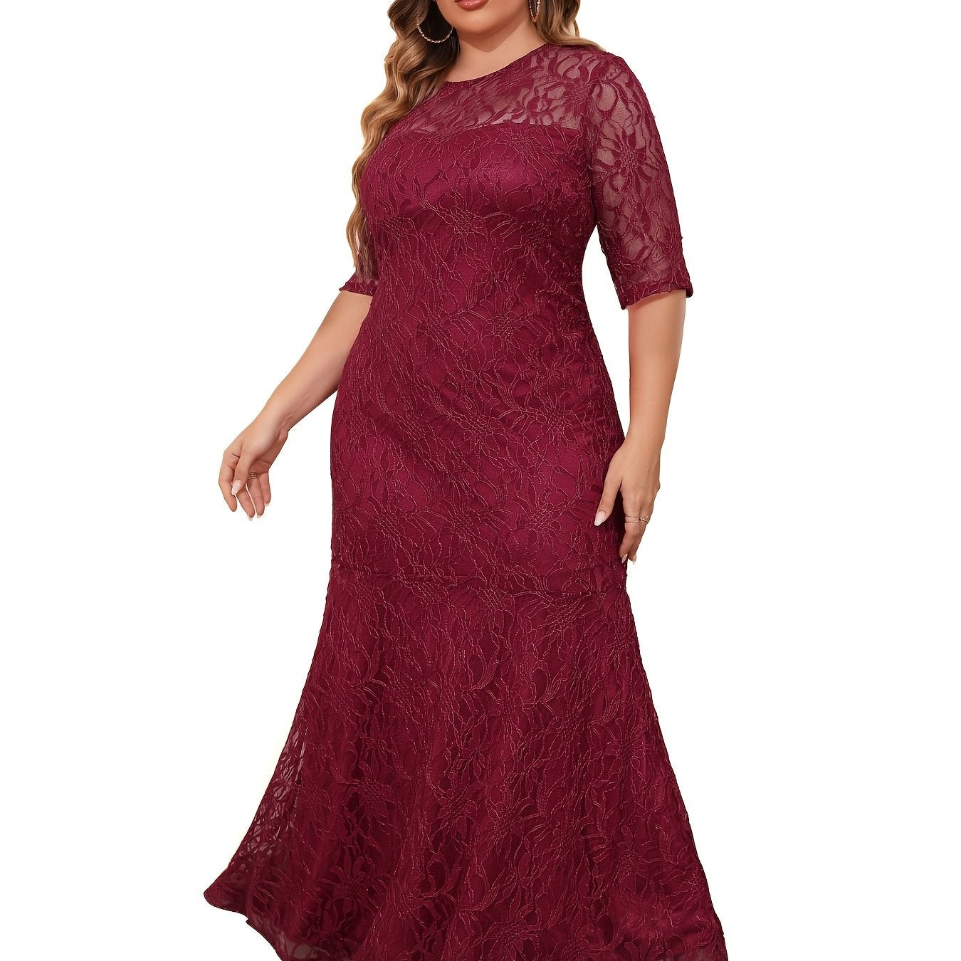 Floral Print Mesh Sleeve Maxi Dress Plus Size