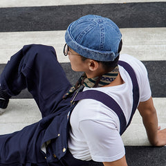 Vintage Denim Sailor Cap Brimless Landlord Hat Spring Autumn