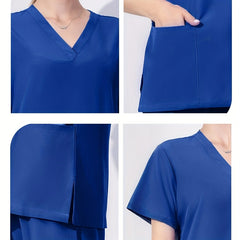 Zipper Pocket Front Scrub Tops Short Sleeve Work Tops For Nurse Women