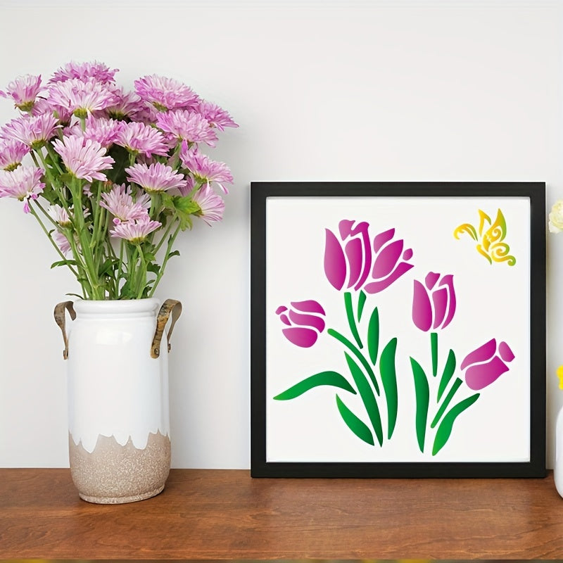 16pcs Reusable Floral Stencils Sunflower Bee Butterfly Painting Stencils