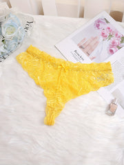 3 Pack Plus Size Sexy Panties Set Lace Bow Detail See Through Underwear