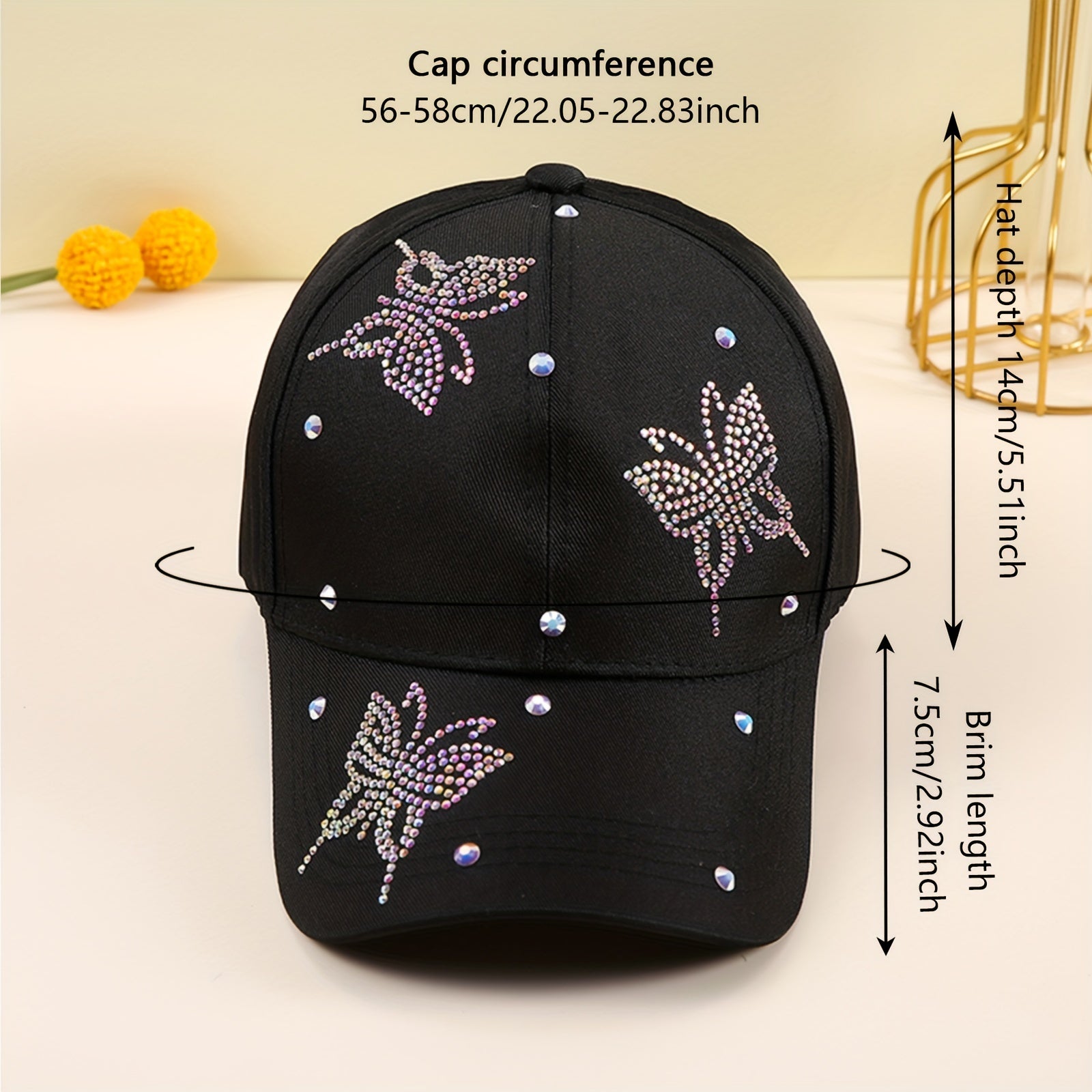 Butterfly Rhinestone Baseball Cap Casual Dad Hat Adjustable Lightweight Sun Hat