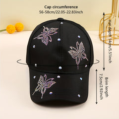 Butterfly Rhinestone Baseball Cap Casual Dad Hat Adjustable Lightweight Sun Hat