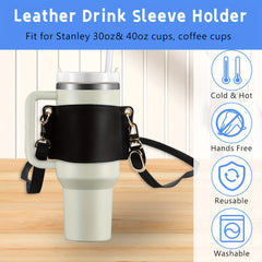 Adjustable PU Leather Cup Sleeve with Strap for Tumbler Cups