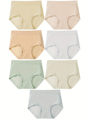 7pcs Solid Briefs Mid Rise Stretchy Panties