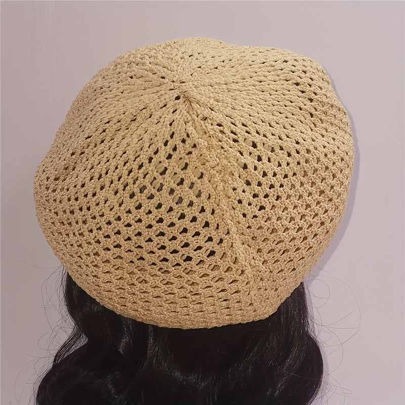 Classic Hollow Out Beret Solid Breathable Beanie Octagonal Hat