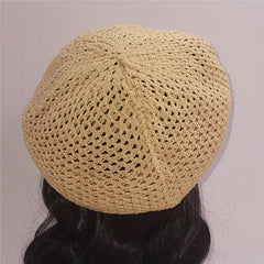 Classic Hollow Out Beret Solid Breathable Beanie Octagonal Hat