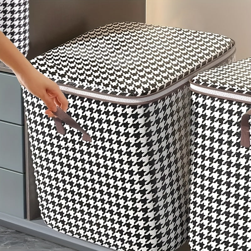 Houndstooth Pattern Storage Box Zipper Organizer Clothes Container