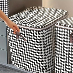 Houndstooth Pattern Storage Box Zipper Organizer Clothes Container