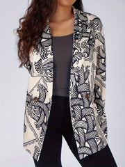 Women's Allover Print Double Breast Button Blazer