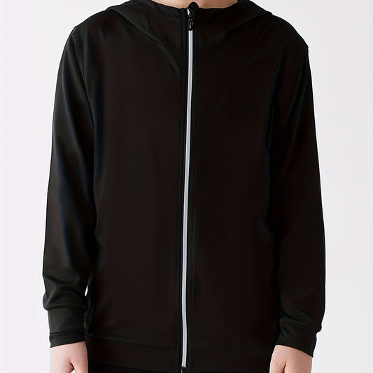 Boys Sports Zipper Hooded Top Long Sleeve Jacket - Quick Dry