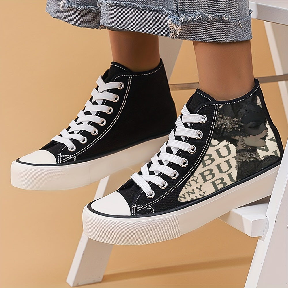 Chinese Girl Pattern Lightweight High Top Canvas Sneakers