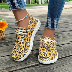 Sunflower Pattern Flat Shoes Women's Shallow Mouth Casual Shoes