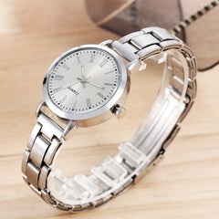 6pcs Roman Silver Steel Band Quartz Watch Rhinestone Men's Set