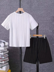 Boys Casual Stripe Graphic Short Sleeve T shirt & Shorts Set